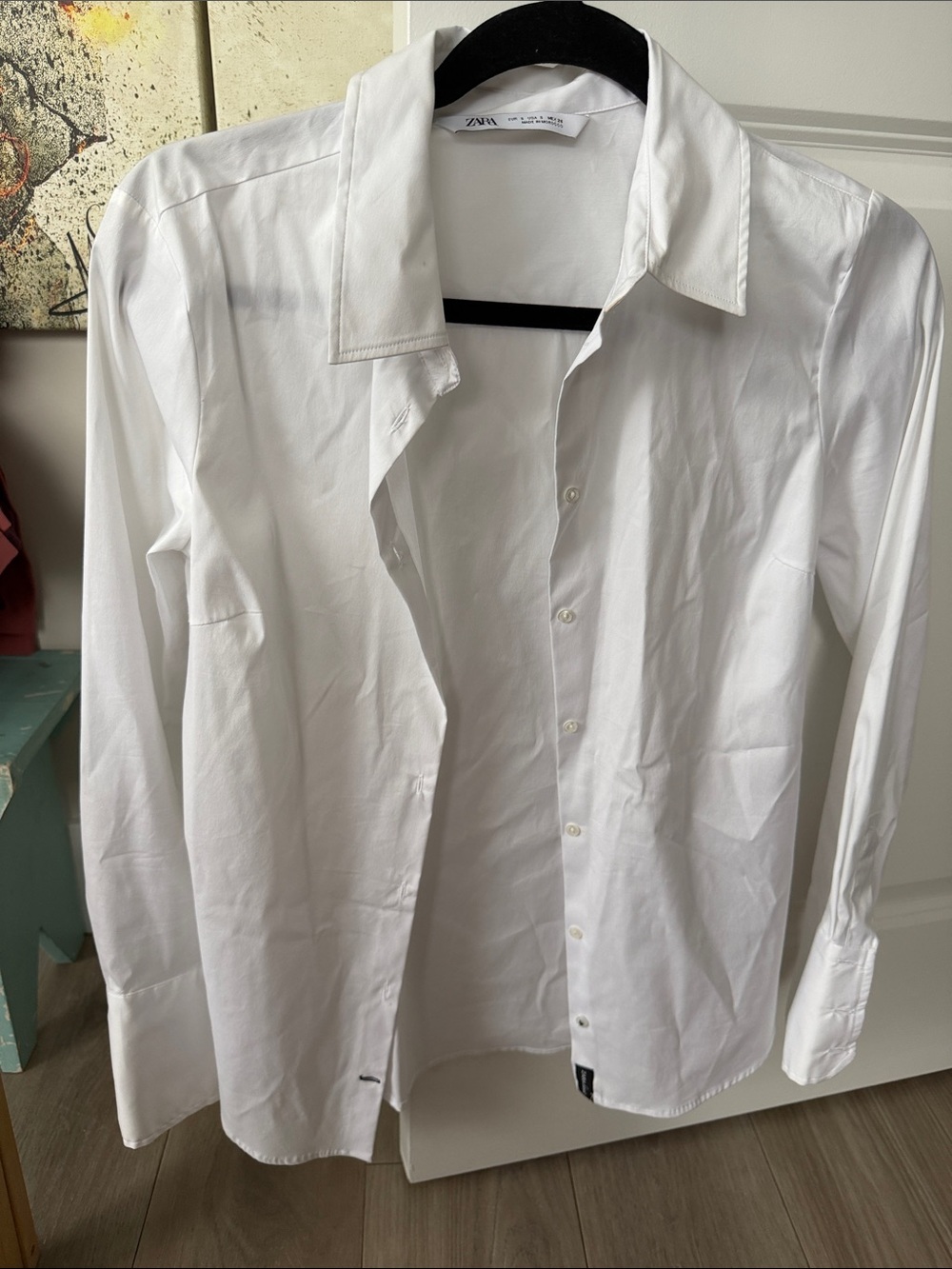 ZARA Men's White Long-Sleeve Dress Shirt